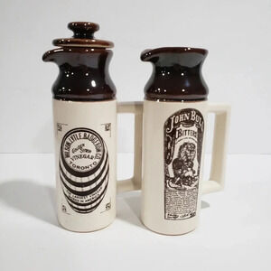 Ye Old  Canadian Crock Pints Abernakis Mini Pitchers with Cork Stoppers.